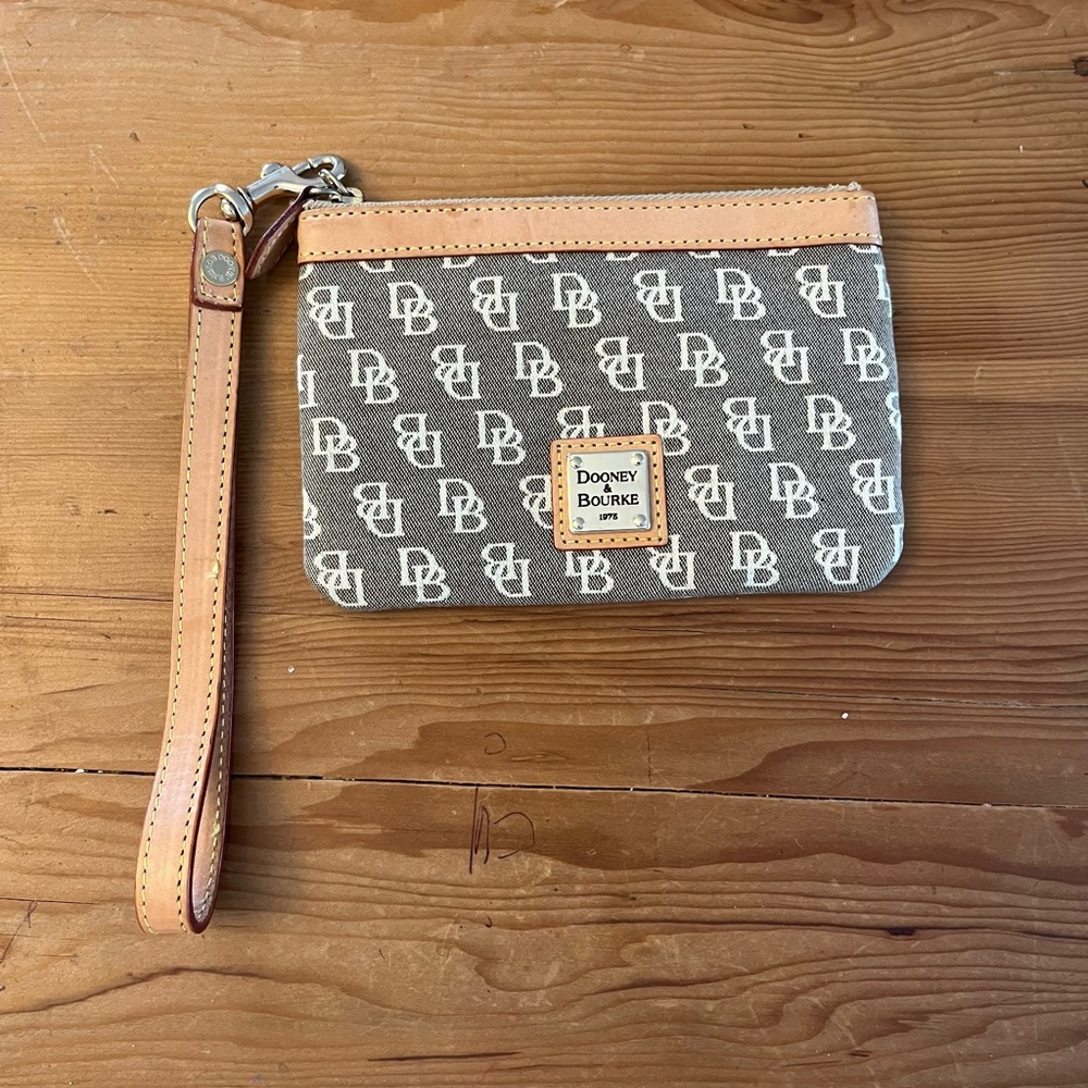 Dooney & Bourke Monogram Gray and Tan Wristlet